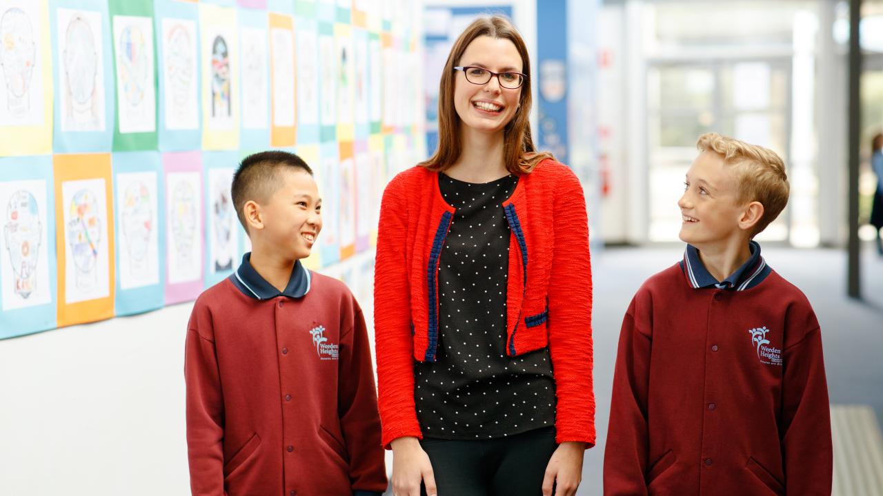 Female teacher with primary students