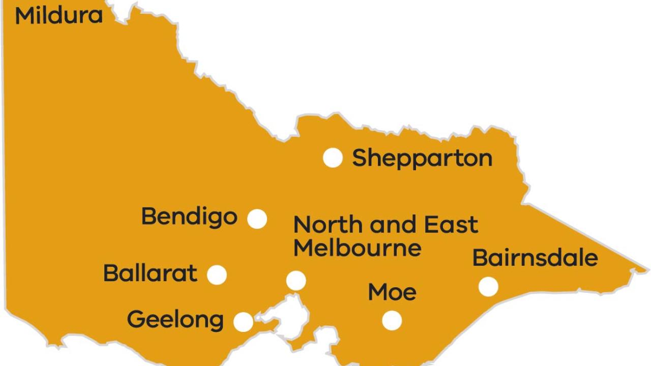 Map of Victoria with Academy centre locations